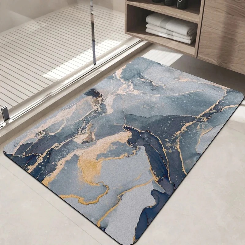 白灰色の大理石模様のドアマット、滑り止め、吸水性、浴室シャワ - Puzzle Blank White のレビューと価格